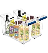 MANO 2Pack Large Roll Out Bottle Organization Bins Clear Plastic Refrigerator Organizer with 4 Wh...