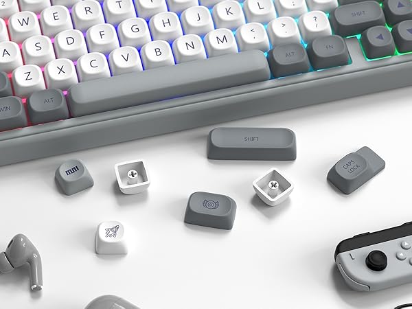 PBT Keyboard keycaps Japanese Style, White/Grey MOA Keycap Set,Retro Custom Replacement Key caps