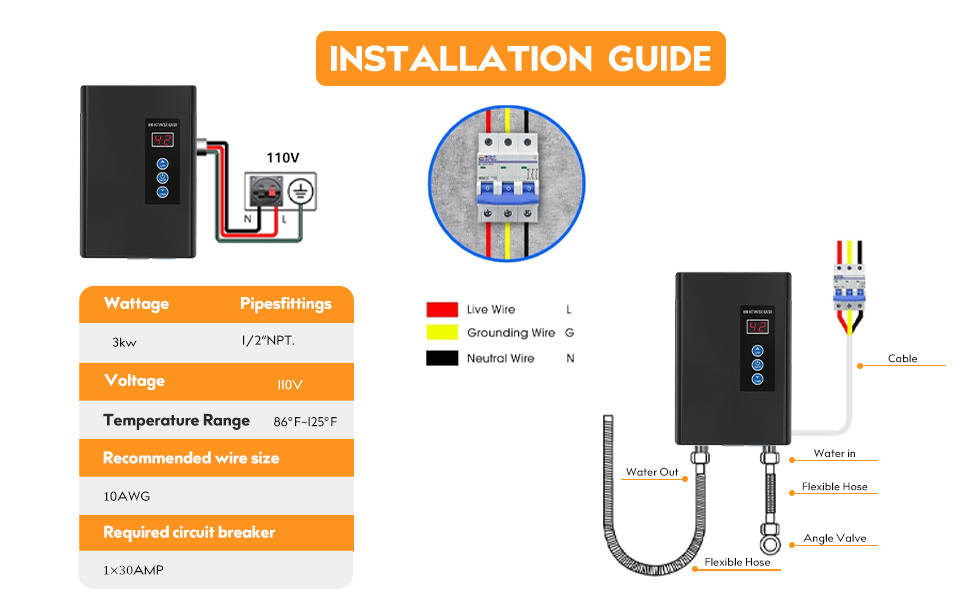 Antuony 3000W Tankless Electric Water Heater