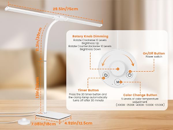 LED Desk Lamp with Base, Double Head Smart Desk Light with Controller Table Lamp for Home Office