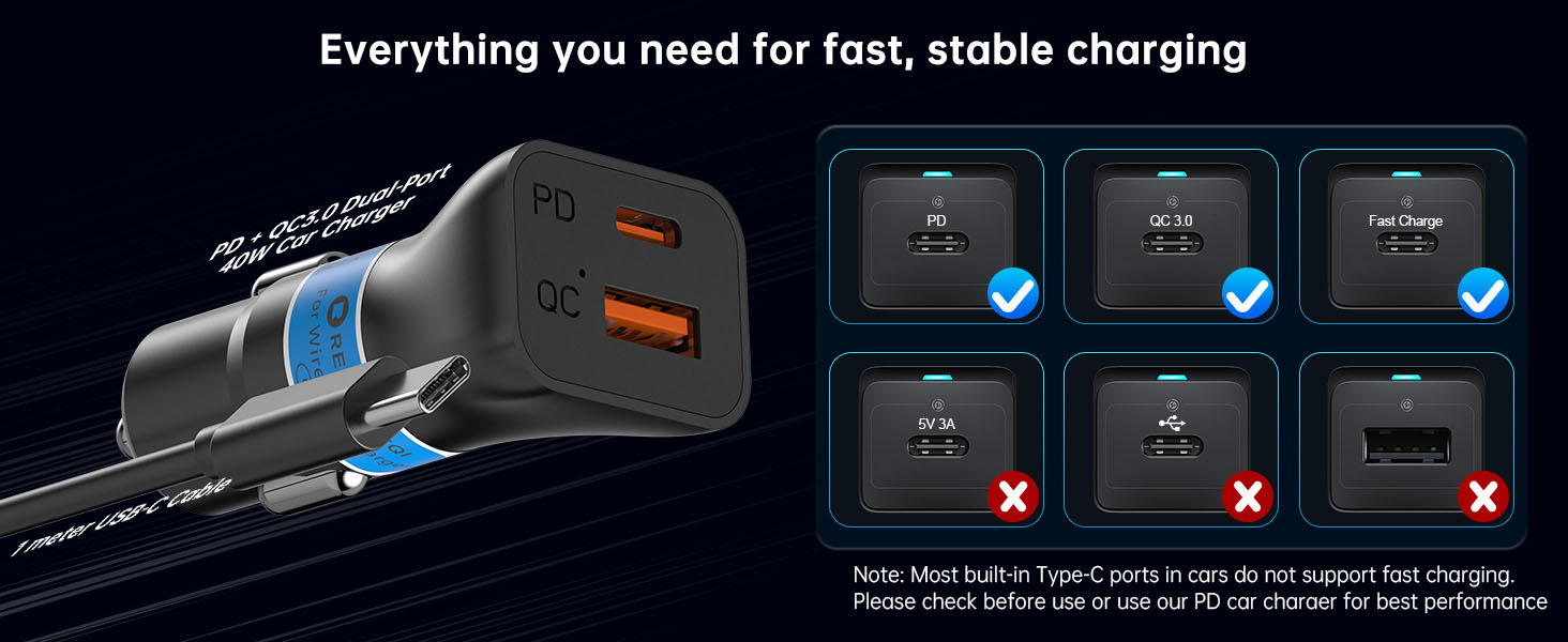 car charger with 1 meter cable