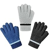 EvridWear Boys Girls Magic Stretch Gripper Gloves 3 Pair Pack Assortment, Kids One Size Winter Wa...