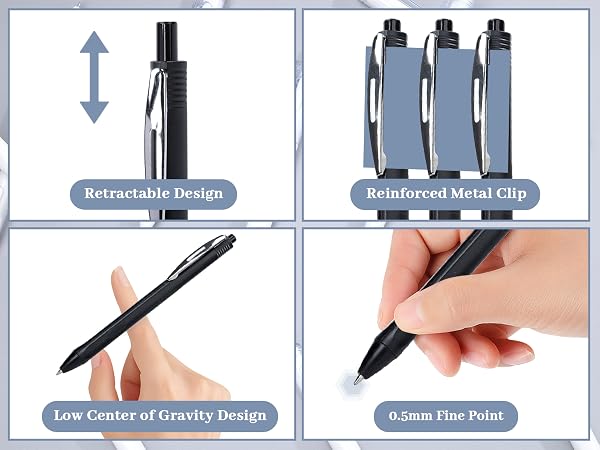100 packs black Retractable ballpoint pen 1.0 mm black ink pen Smooth Writing No-Smear