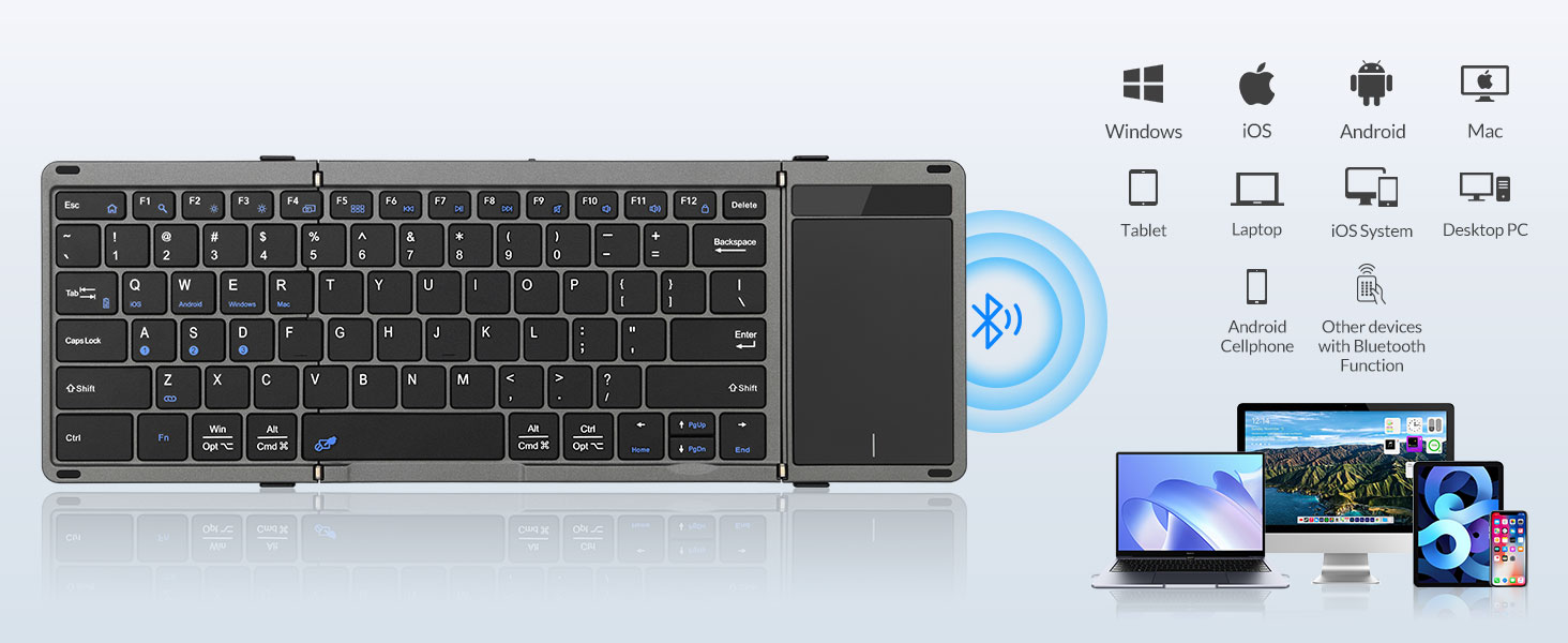 Rii RK809Pro Foldable Bluetooth Keyboard with Touchpad