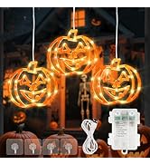 YOUNGAR Thanksgiving Pumpkin Window Lights, 6FT 48 LED Battery/USB Powered with Timer, Waterproof...