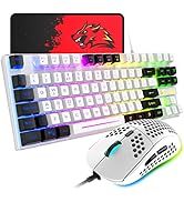 Gaming Keyboard and Mouse Combo,88 Keys Compact Rainbow Backlit Mechanical Feel Keyboard,RGB Back...