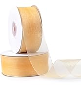 MLURCU Gold Organza Sheer Ribbon 1-1/2 Inch x 50Yds Each Roll, Gold Clear Chiffon Sheer Fabric Ri...