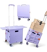 Foldable Utility Cart Folding Portable Rolling Crate with Magnetic Extended Lid,360°Rotate Wheels...