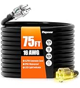 75 FT Outdoor Extension Cord Waterproof, 16/3 Gauge Heavy Duty 3 Prong Power Cord with Lighted In...