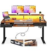 AODK Electric Standing Desk with Drawers &amp; Keyboard Tray, 55 Inch Height Adjustable Desk with Pow...