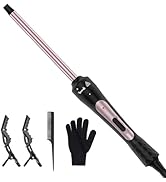 3/8 Inch Curling Iron, Small Curling Wand for Short &amp; Long Hair, Ceramic Wand Curling Iron with 2...