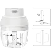 Electric Garlic Chopper with Eggbeater, 250ML Garlic Mincer Mini Food Chopper 2 in 1, Masher Onio...