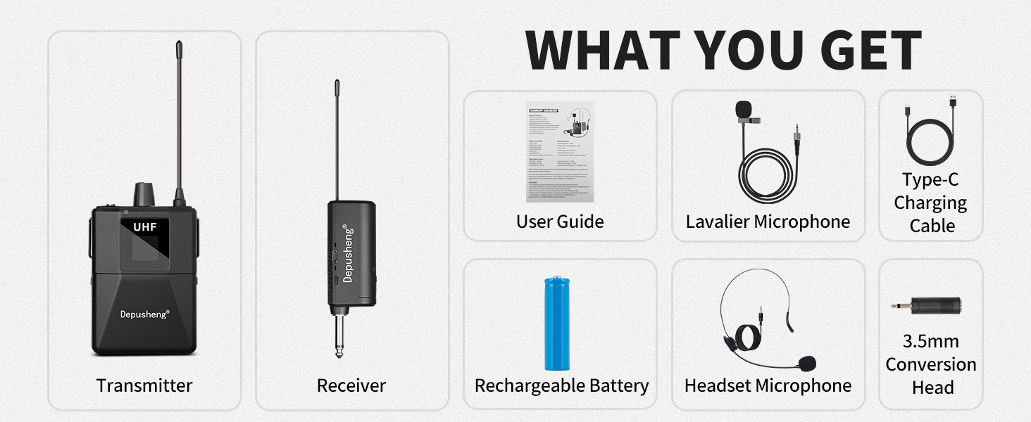 Wireless Microphone Set with Headset and Lavalier Lapel Mics