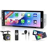 Single Din Car Stereo with Wireless Carplay Android Auto-2025 Upgraded Bluetooth 5.2 Type-C Dual ...
