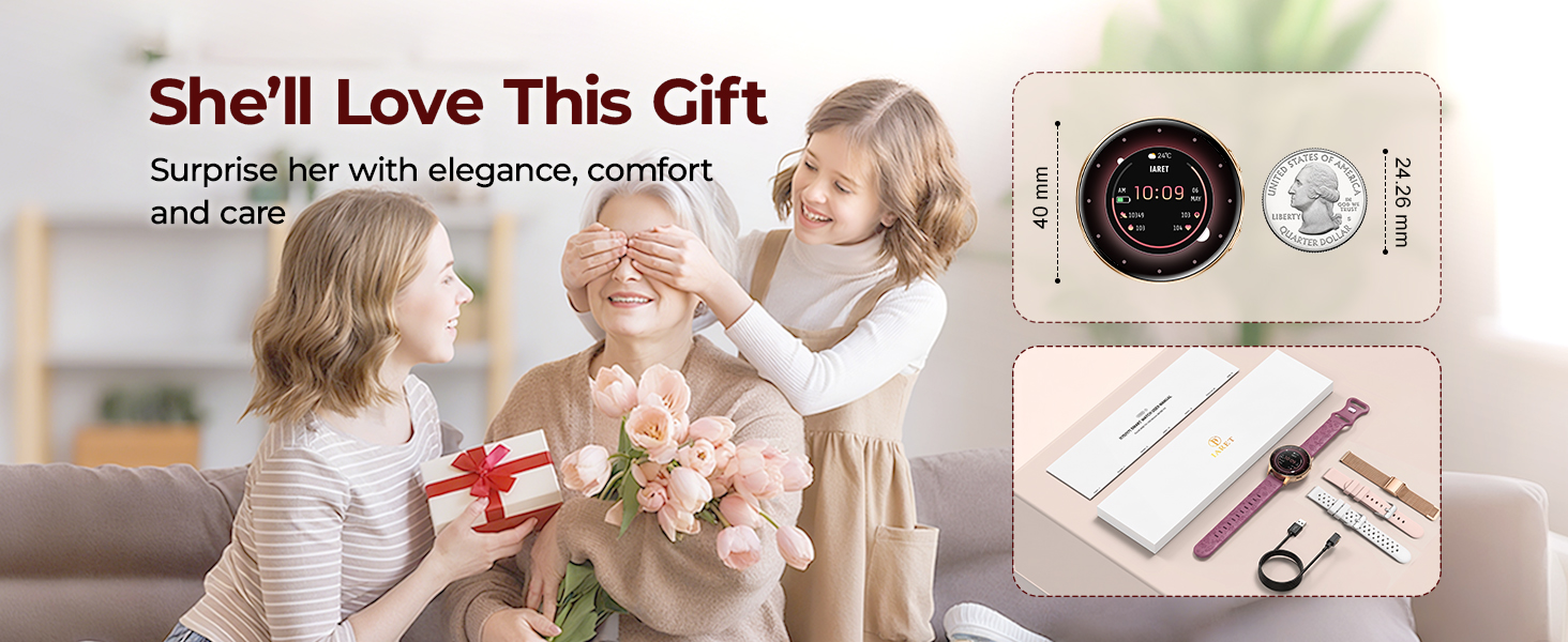 Elegant gift set for women: smart watch, 4 bands and necklace. Perfect birthday anniversary gift