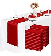 LOKUME 24 Pack Red Satin Table Runners 12 x 72 Inch Long Bright Silk Smooth Fabric Red Table Runn...