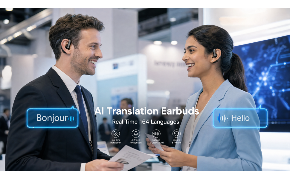 AI Translation Earbuds Real Time 164 Languages Open-Ear Headphones