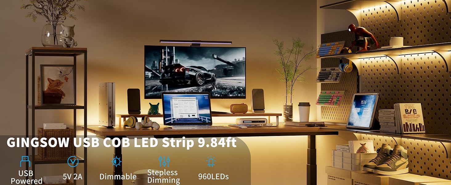 gingsow usb cob led strip light