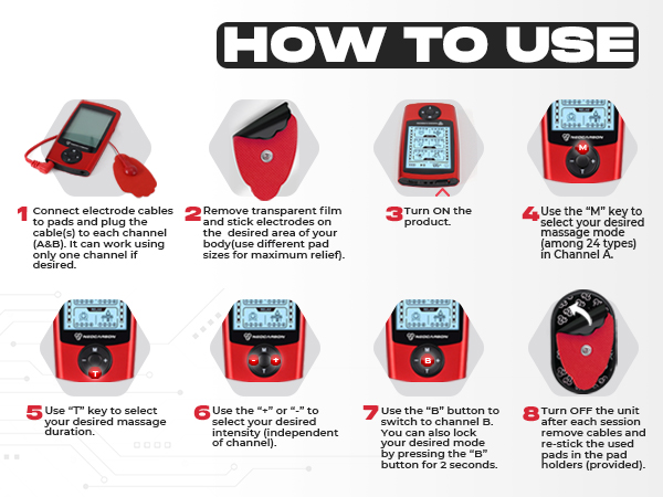 tens unit ems pms electric pulse massager portable shock shoulder back pain relief electrode pad