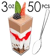 DLux 50 x 3 oz Mini Dessert Cups with Spoons, Square Tall - Clear Plastic Parfait Appetizer Cup -...