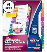 Avery 10 Tab Dividers for 3 Ring Binders, Customizable Table of Contents, Multicolor Tabs, 6 Sets...