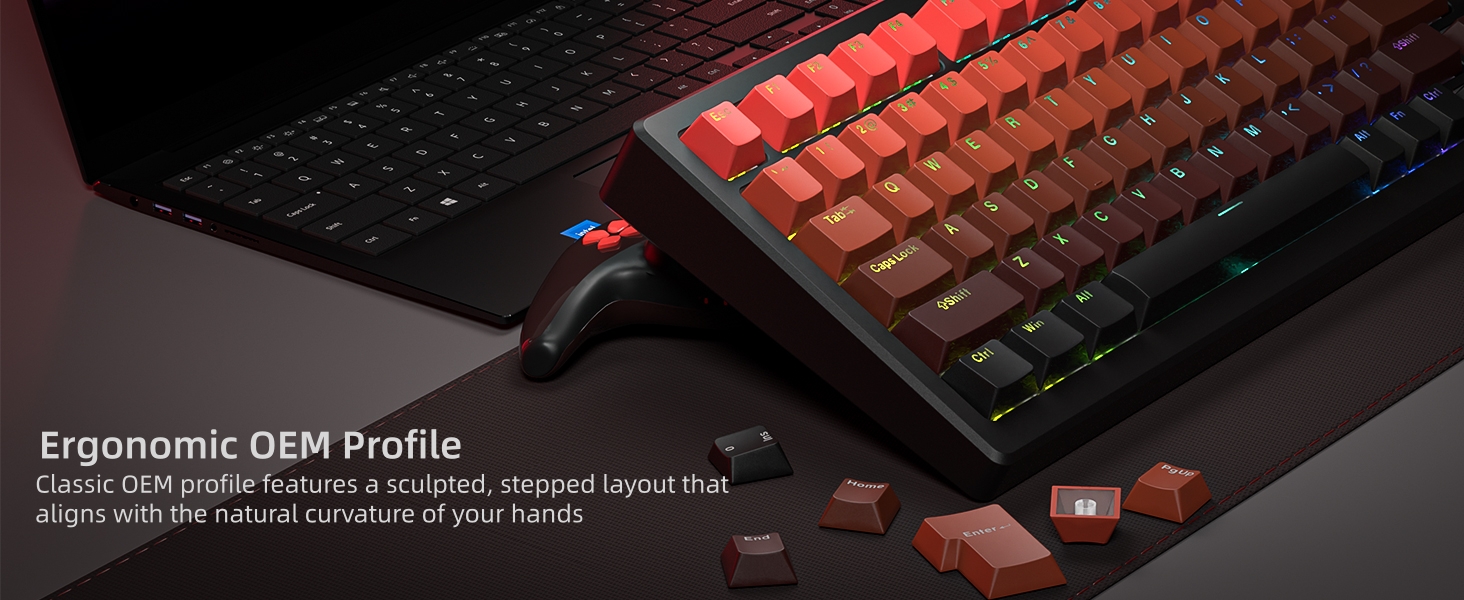 Shine Through Keycaps, PBT Keycaps, Red Keycaps 135 Keys