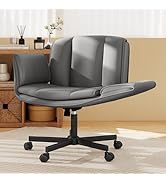 HeroSet Criss Cross Chair with Wheels &amp; Armrests,Comfy Wide Vanity Chair,Scratch-Resistant Pu Lea...