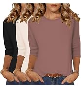Zeagoo Tops for Women 3 Pack 3/4 Sleeve Crewneck Cute Basics Tees Casual Fashion Summer T Shirts ...
