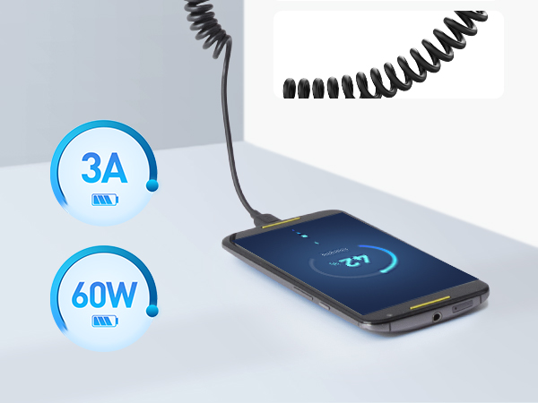 Cable Matters Coiled 3A / 60W USB C to USB C cables