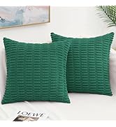 decorUhome Spring Green Decorative Throw Pillow Covers 16x16 Set of 2, Soft Corduroy Striped Squa...
