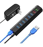 RAOYI Powered USB 3.0 Hub, 8 Ports High Speed USB 3.0 Hub Splitter with 36W Power Adapter, 3.3ft ...