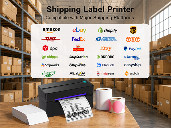 Shipping label printer compatible with most major shipping platforms like UPS,USPS,ETSY