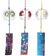 BENECREAT 3pcs Japanese Wind Chimes Fairworks Wind Bells Red Yellow Colorful Handmade Glass Penda...