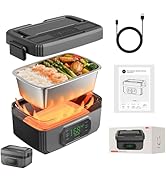 VVU&amp;CCO Portable Electric Lunch Box for Adults with Timer,Rechargeable Self Heating Lunch Box for...