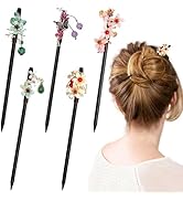 5 PCS Wooden Flower Hair Sticks Chinese Traditional Flower Hair Sticks Vintage Wooden Hair Pin Tr...