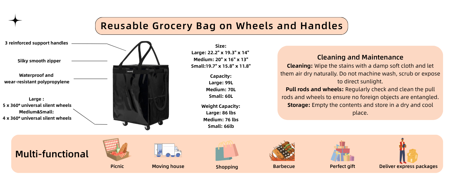 rolling tote bag reusable grocery bag on wheels bag on wheels rolling tote with wheels and handle