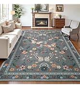 Tepook 5x7 Print Area Rugs for Living Room, Washable Non-Slip Butterfly Floral Rug for Bedroom, L...