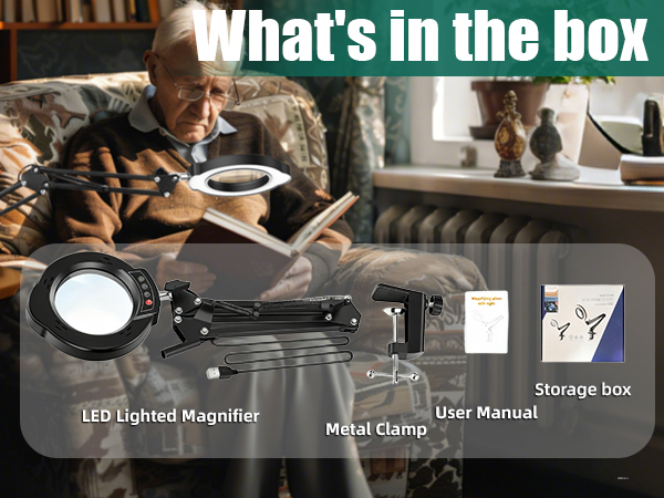10X Magnifying Glass with Light and Clamp, 5 Color Modes Stepped Dimmable 2-in-1 with LED Desk Lamp