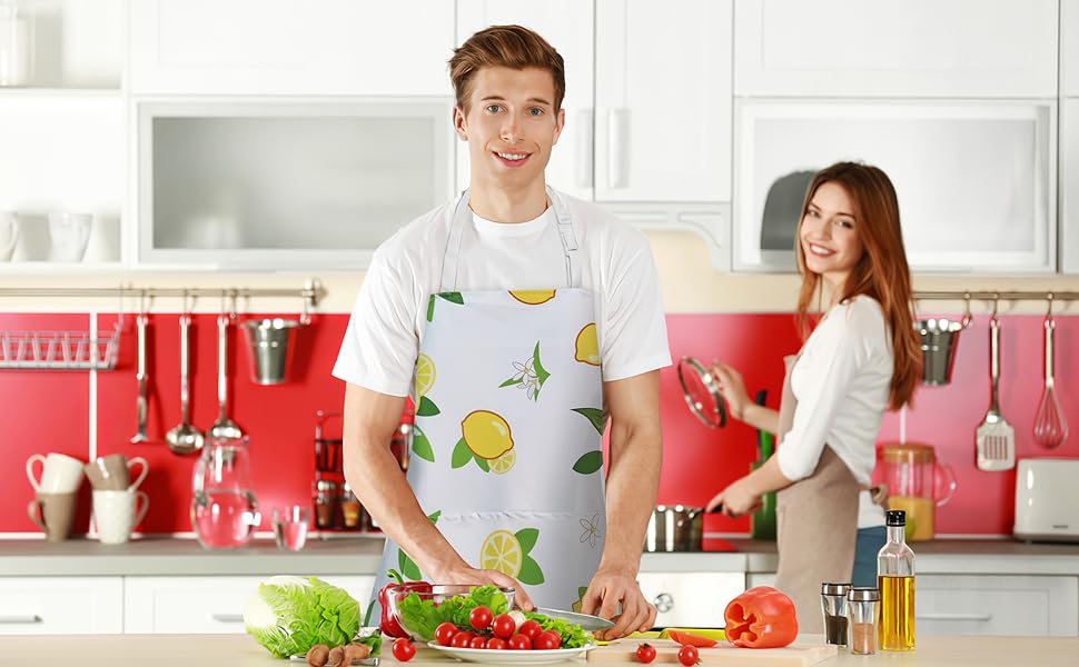 Adjustable Waterproof Kitchen Apron for Women with 2 Pockets