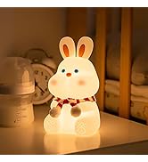 QANYI Cute Bunny Kids Night Light,7 Color Changing Tap Control Kawaii Lamp with Soft Silicone, Ro...
