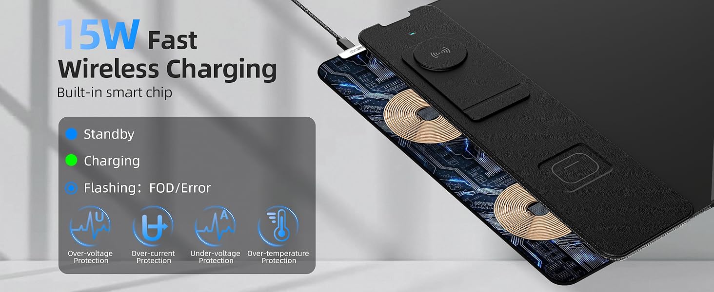 Wireless Charging Mouse Pad with Magnetic Phone Stand