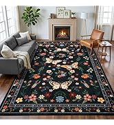 FALARK 5x7 Area Rugs for Living Room Bedroom, Washable Butterfly Floral Insect Print Rug, Soft Ul...