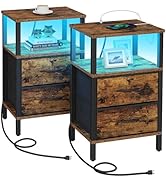 TUTOTAK LED End Table with Charging Station, Nightstand with Cloth Drawer, Side Table with Outlet...