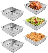 304 Stainless Steel 1/2 Size Hotel Pans: 6 Pack 4 Inch Deep [Anti-Jam][Super Thicken] Steam Table...