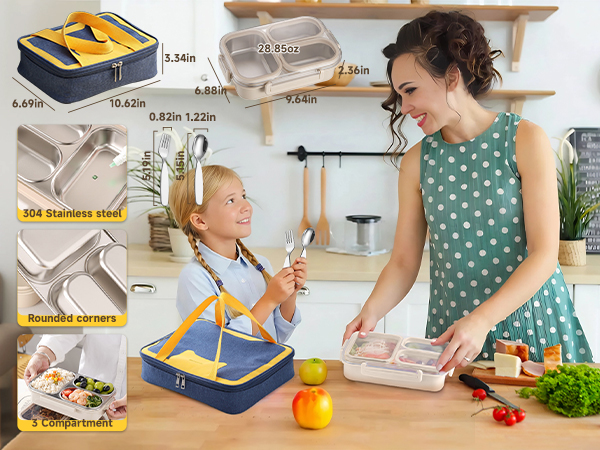 Stainless steel bento lunch box set for kid