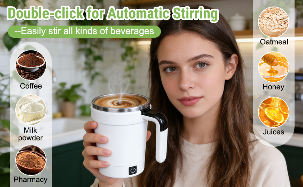 Automatic Magnetic Stirring Coffee Mug, Rechargeable Self Stirring Coffee Cup with Leak-Proof Lid