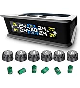 AOVSTOXIC Car Tire Pressure Monitoring System (TPMS),Solar&amp;Type-c Charging,6-Wheel Tire Sensors -...