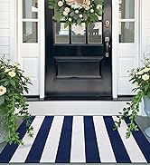 OLANLY Navy and White Striped Rug 2'4