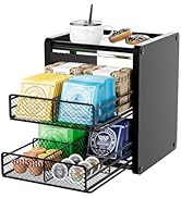 Tea Bag Organizer Box - Wooden Tea Bag Storage with 2 Drawers, Holder &amp; Dispenser for Kitchen Cou...