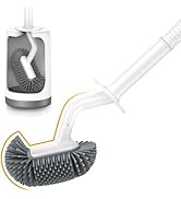 HAMITOR Toilet Bowl Brush Holder Set: Silicone Toilet Cleaner Brush with Curved Design Deep Clean...